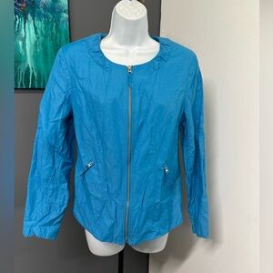 Chico's Size 1 Lightweight Blue Full Zip Jacket Lined‎ Lightweight Colorful FLAW
